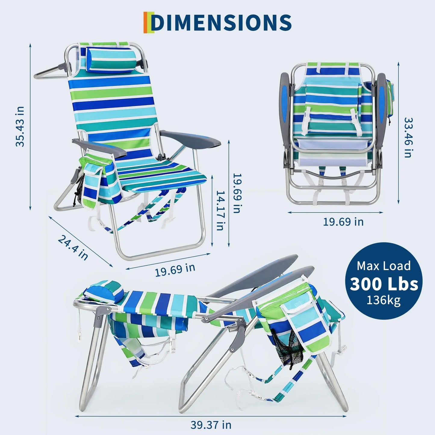 HiMISS 2 Pack Backpack Beach Chair Folding Lounge With Cooler
