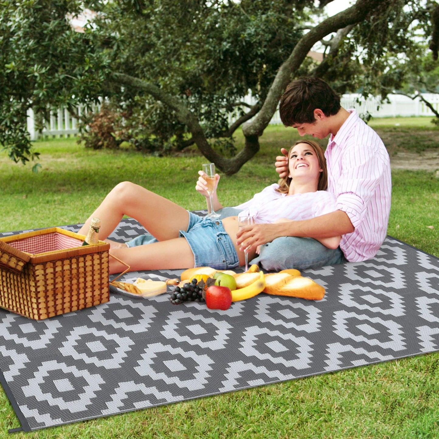 StudysetCN Outdoor Geometric Reversible Waterproof Rug For Patio