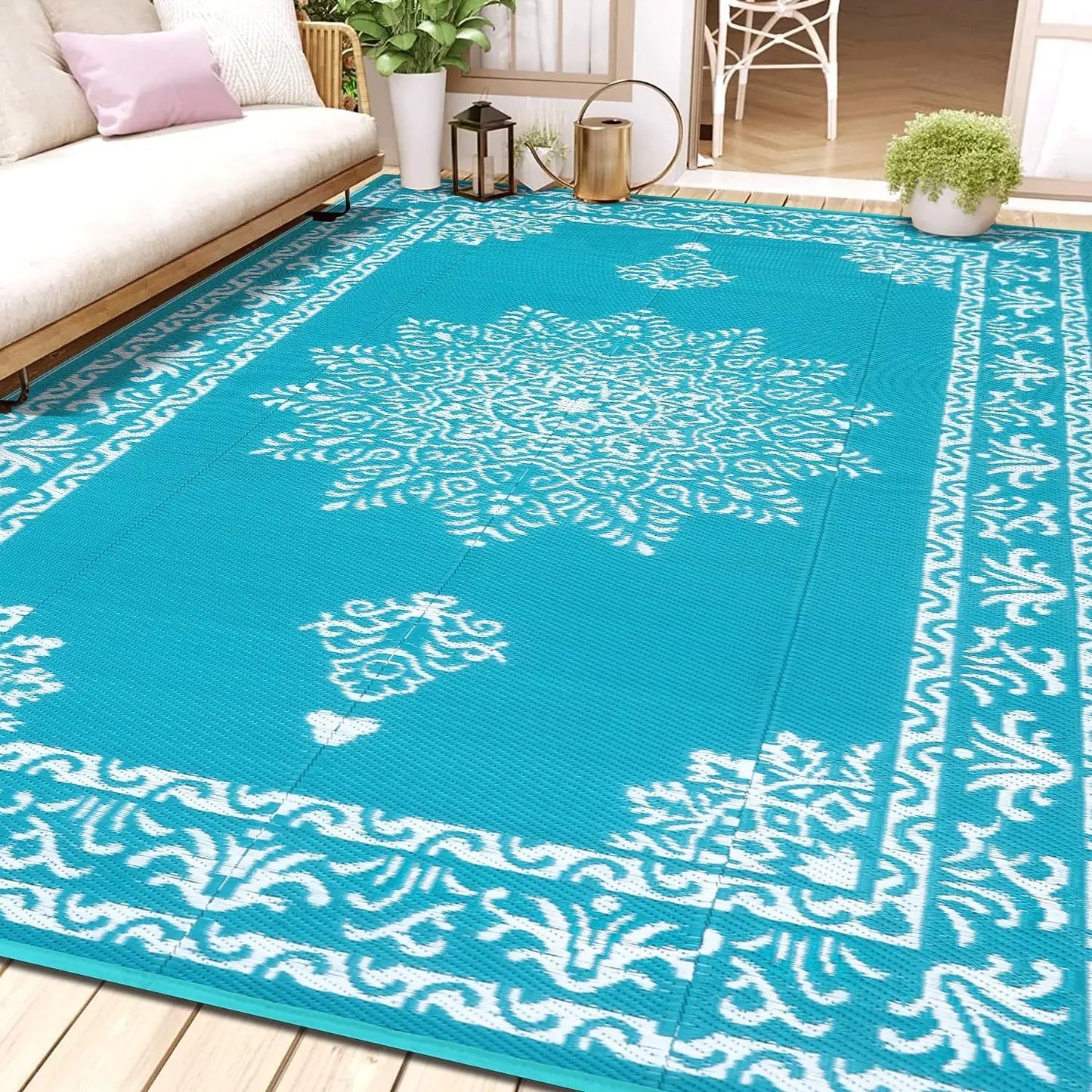 Waterproof Reversible Outdoor Rug UV Resistant Patio Mat For Deck Porch RV
