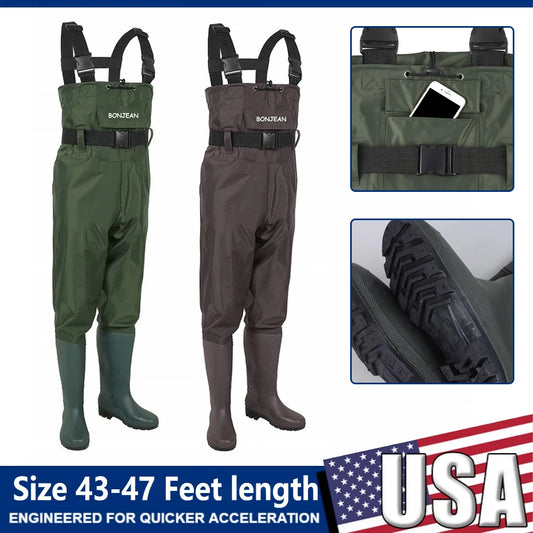 Unisex Waterproof Chest-Length Waders With Boots Durable Breathable