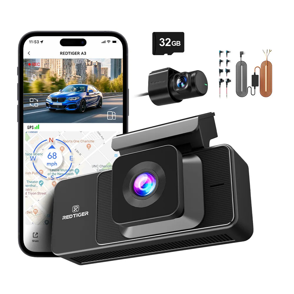 Redtiger Dash Cam A3 Front Cabin Rear Night Vision GPS