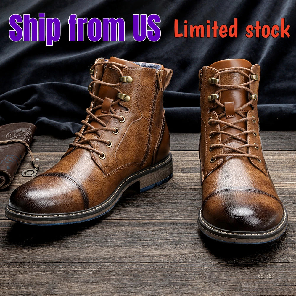 Mens Leather Ankle Boots With Zipper Spring Fashion