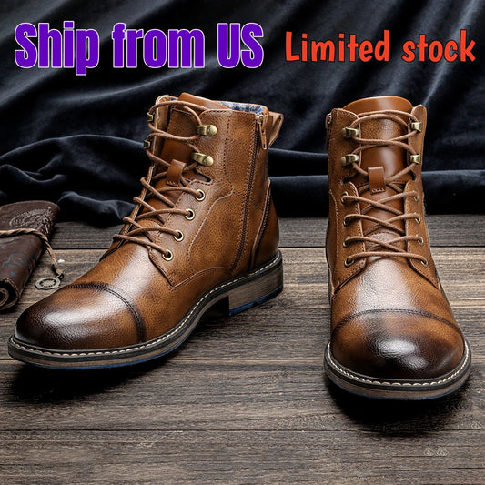 Mens Leather Ankle Boots With Zipper Spring Fashion