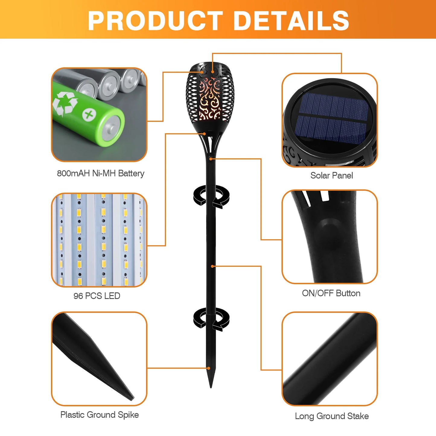 Solar Waterproof Flame Torch Lights Outdoor 96 Led Garden Pathway