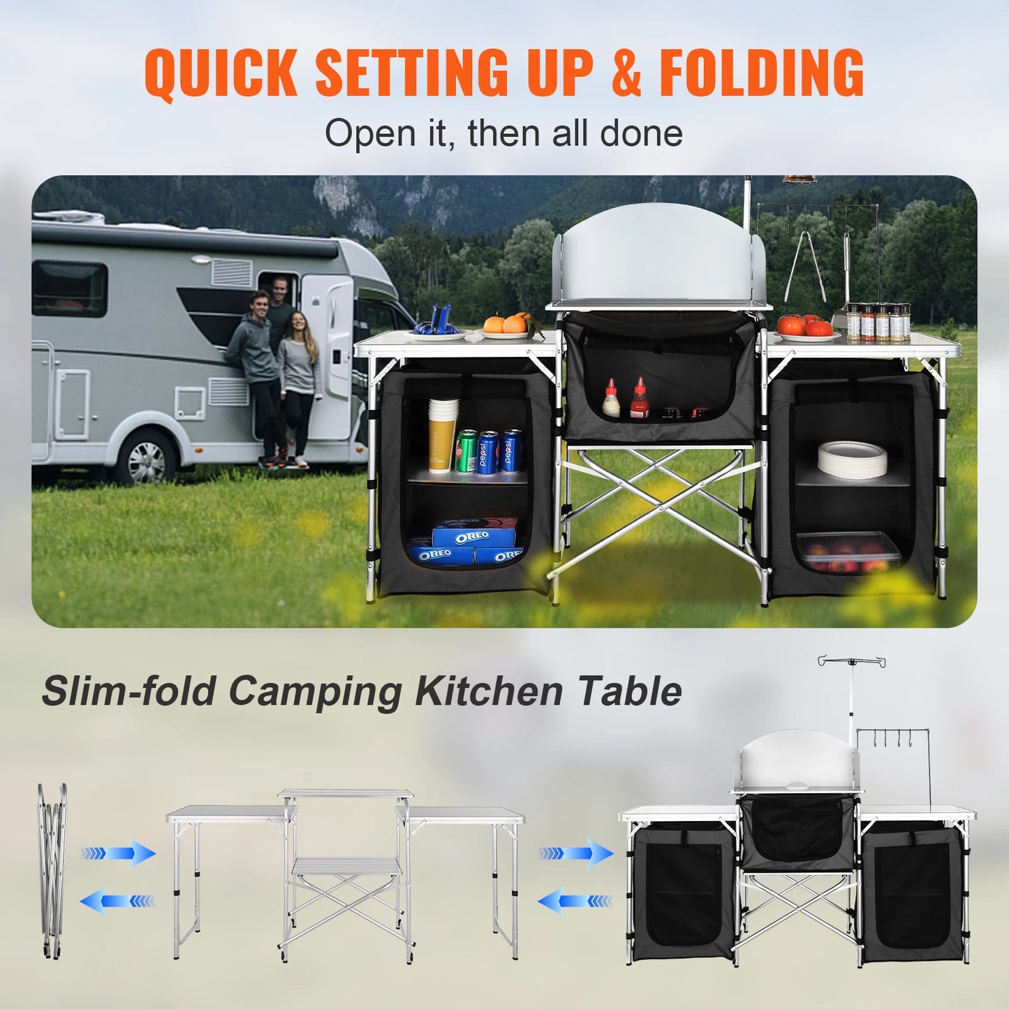 SucceBuy Folding Outdoor Kitchen Table Cabinet For Camping And BBQ