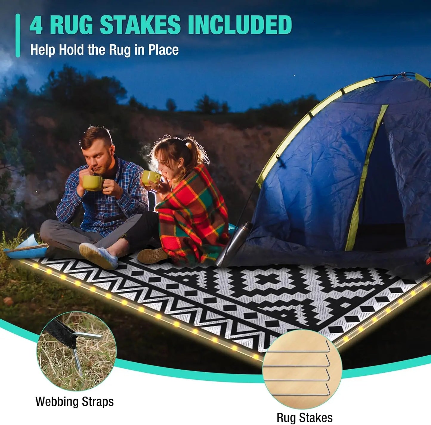 Waterproof Outdoor Rug With LED Lights For Patio And Beach