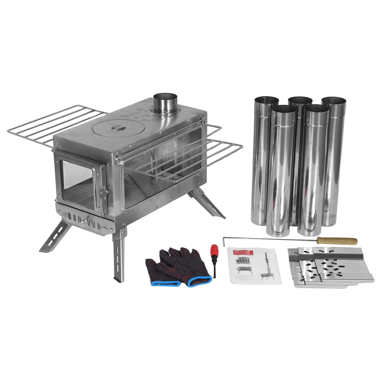 Stainless Steel Tent Stove With Chimney Pipe For Outdoor Camping