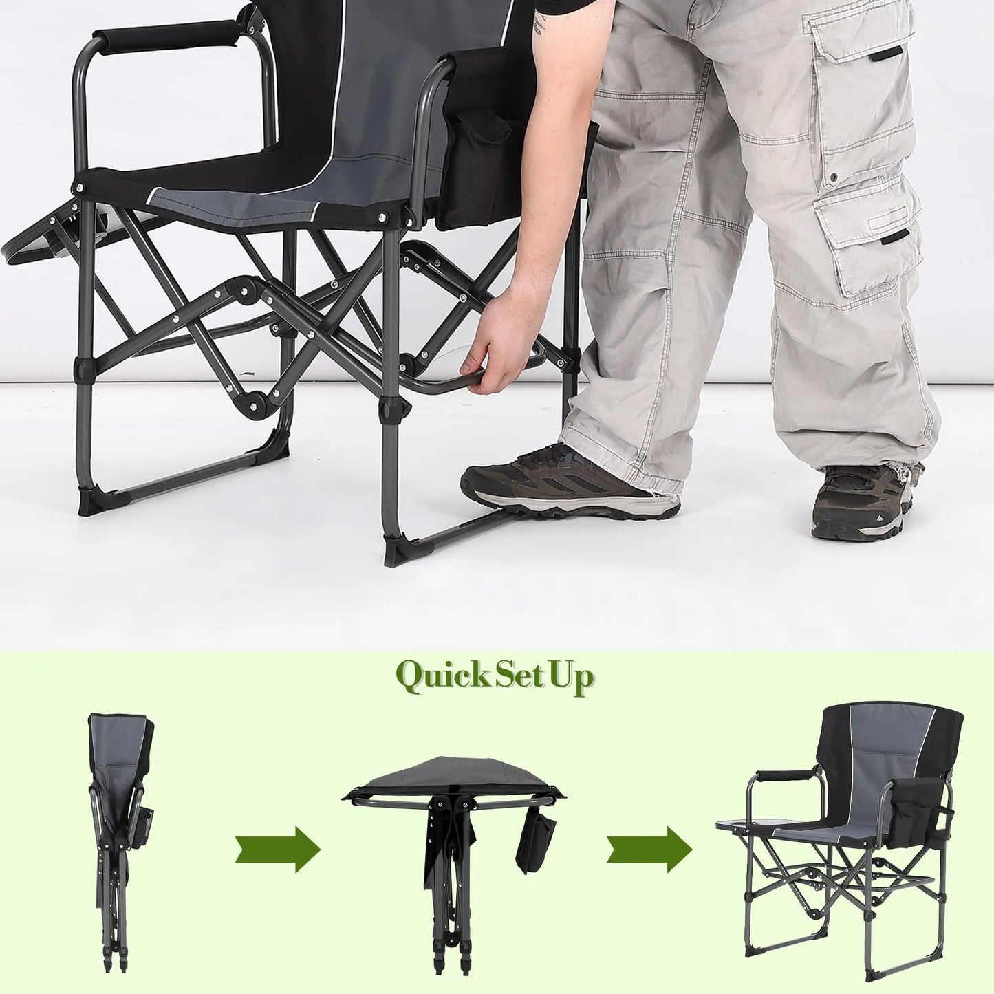 HiMISS Heavy Duty Folding Director Chair 400LBS With Side Table Pockets