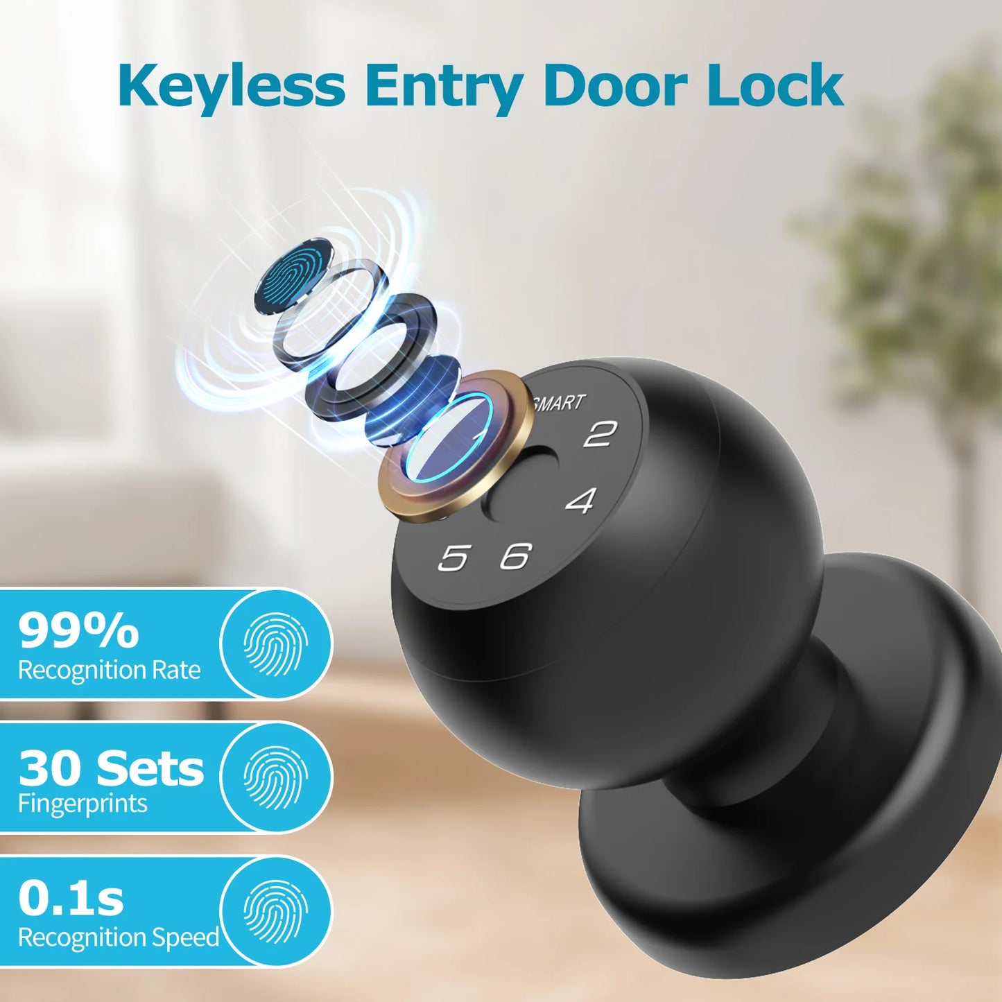 Viladepot Ball-Shaped Smart Lock With Fingerprint And Keypad