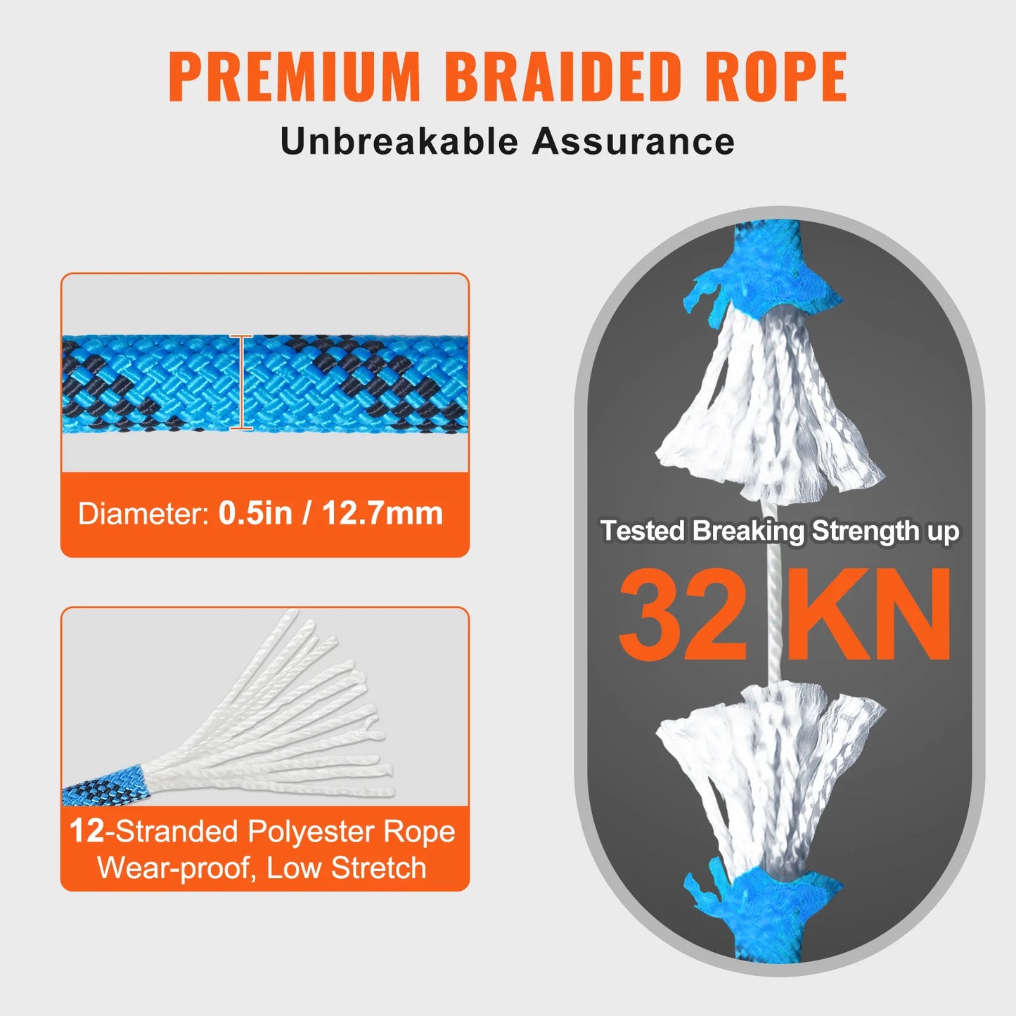 VEVOR Static Climbing Rope With Steel Snap Hooks Outdoor