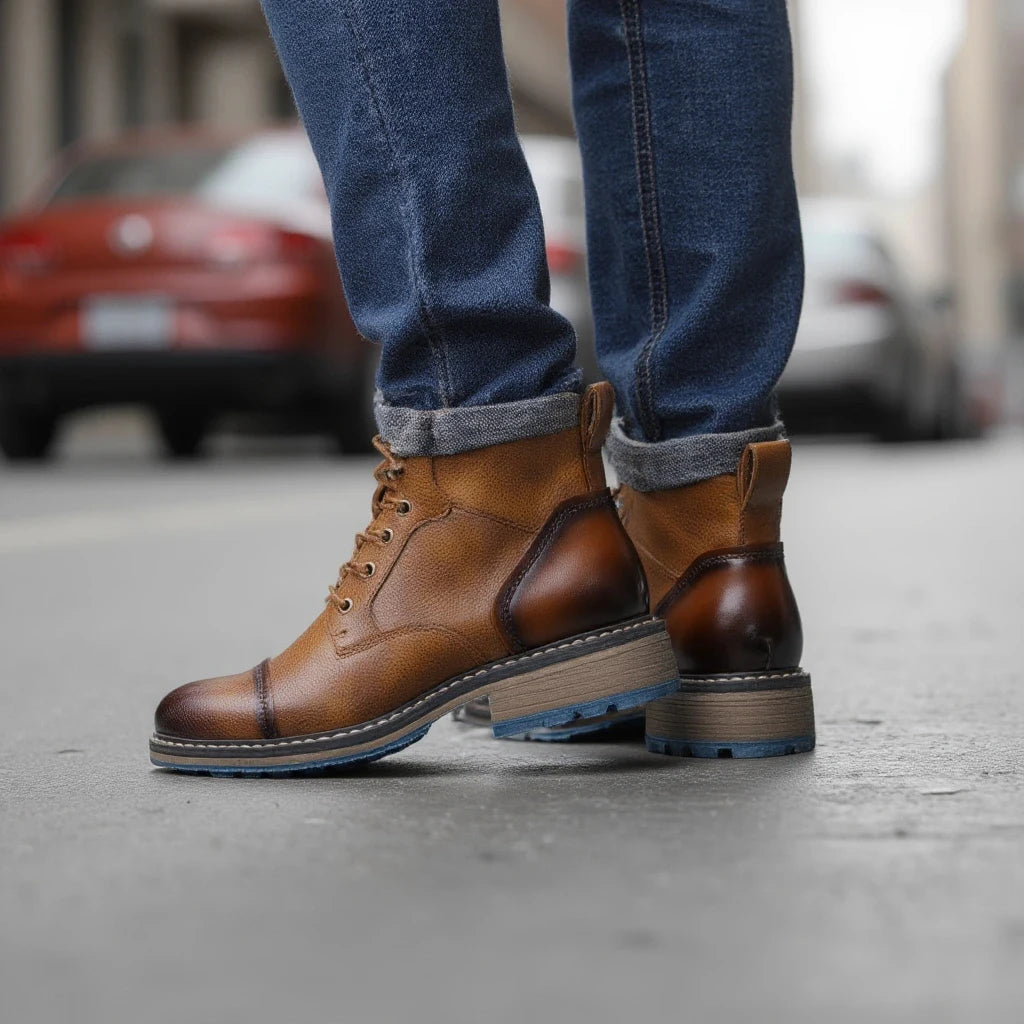 Mens Leather Ankle Boots With Zipper Spring Fashion