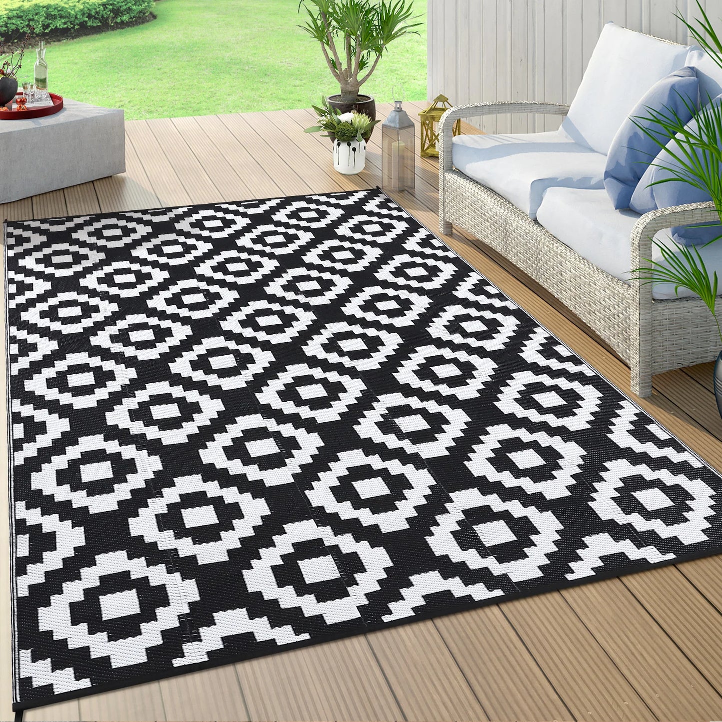 StudysetCN Outdoor Geometric Reversible Waterproof Rug For Patio