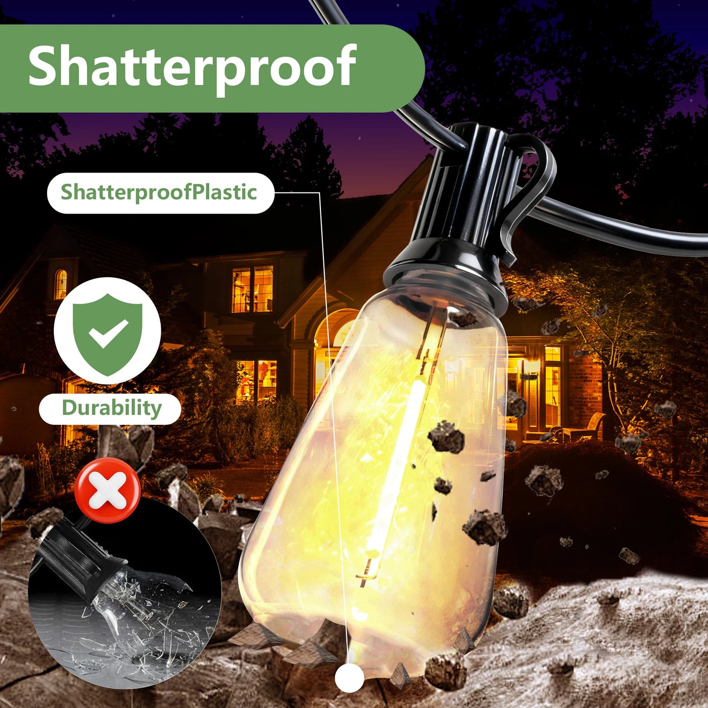 ARLGSITE Solar Outdoor String Lights IP65 Waterproof Patio