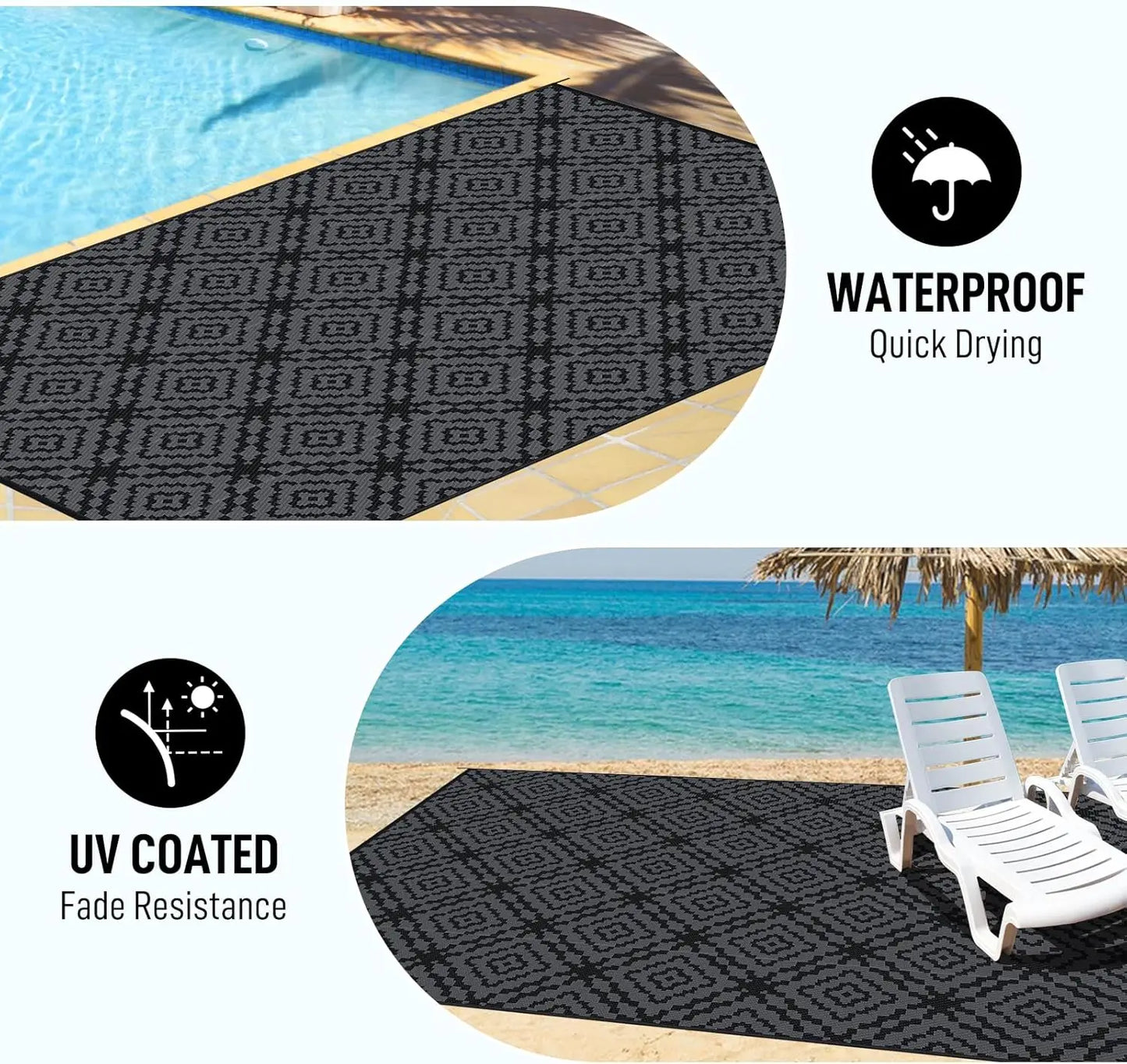 Reversible Waterproof Outdoor Rug For Patio And Deck