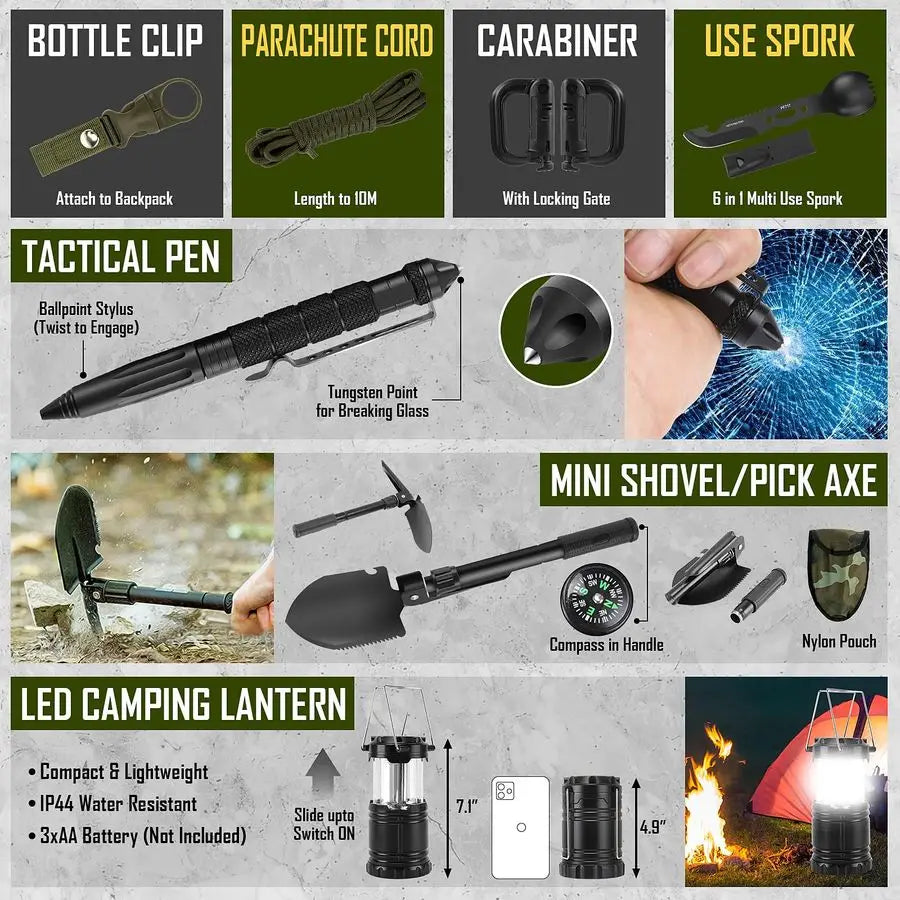 Emergency Survival Gear Kit 268 Pieces With First Aid Camping
