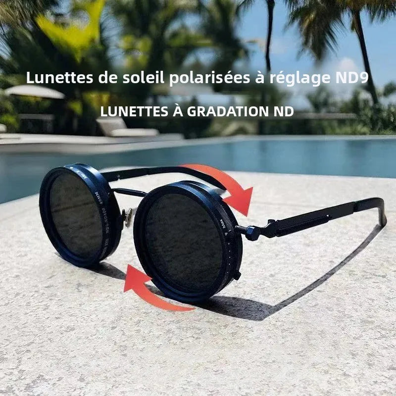 Polarized Round Sunglasses ND9 Adjustable Dimming UV400 Eyewear