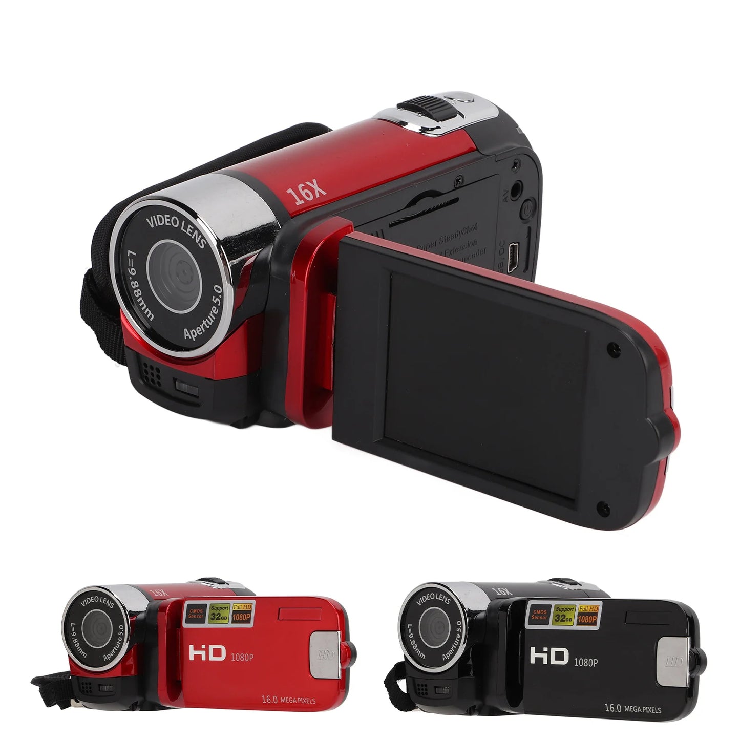 Arealer Video Camcorder 16MP 270 Degree Rotation Full HD 1080P