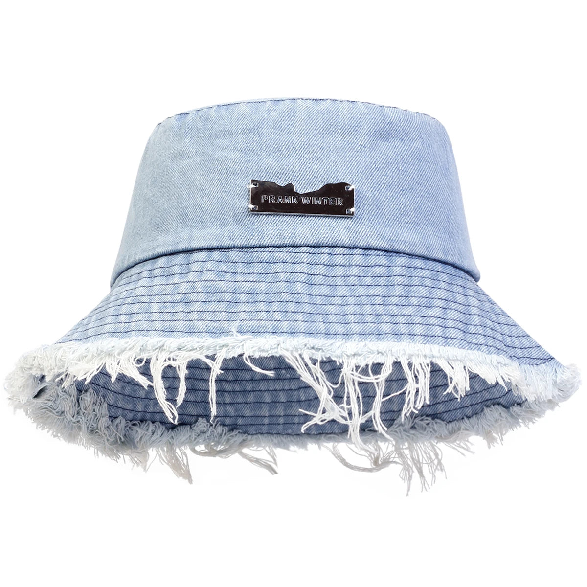 Unisex Denim Bucket Hat With Vintage Edge Holes Sun Protection