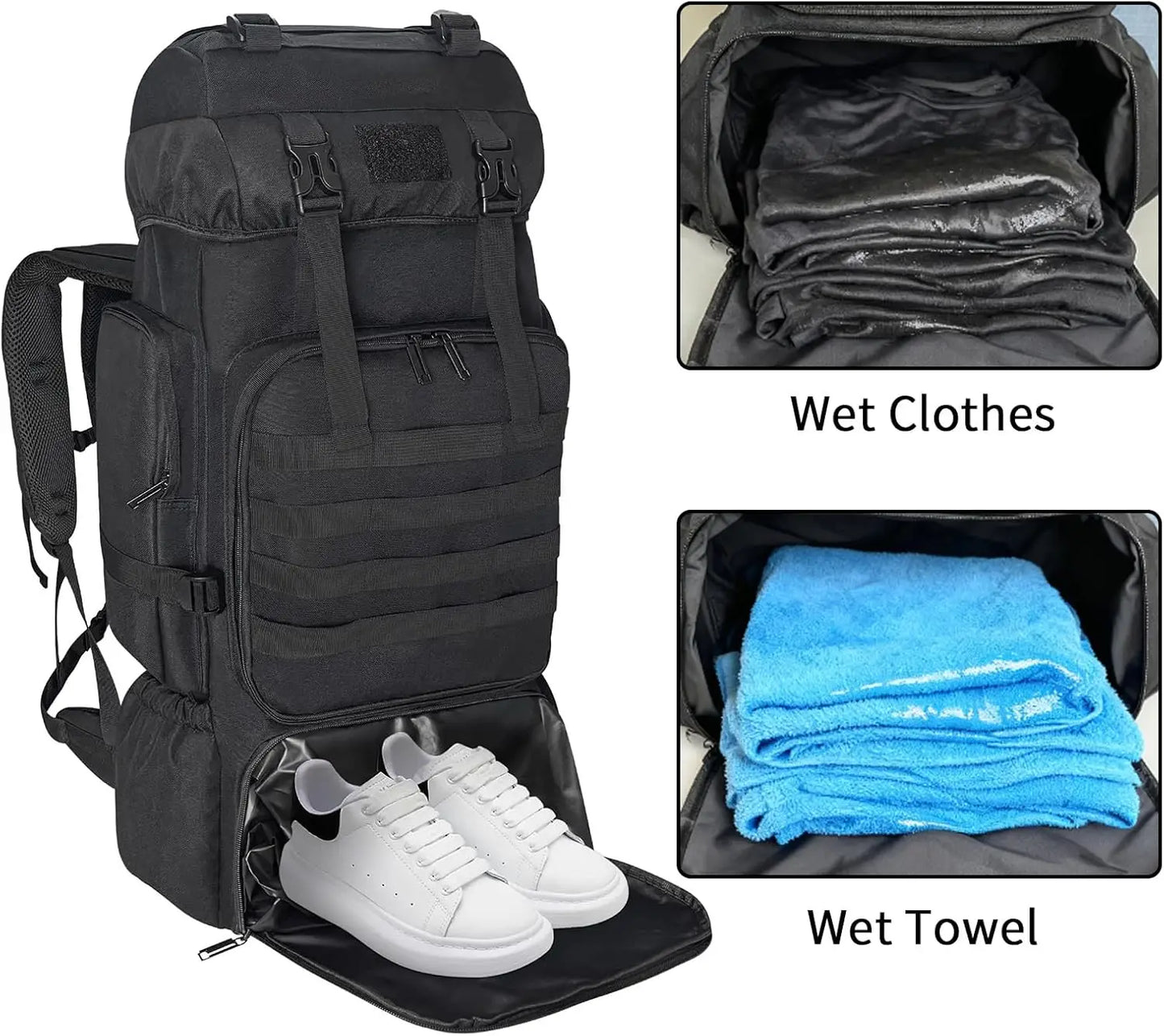 80L Hiking Camping Backpack Outdoor Travel Climbing Rucksack Military Trekking Knapsack Molle 3 Days Assault Pack