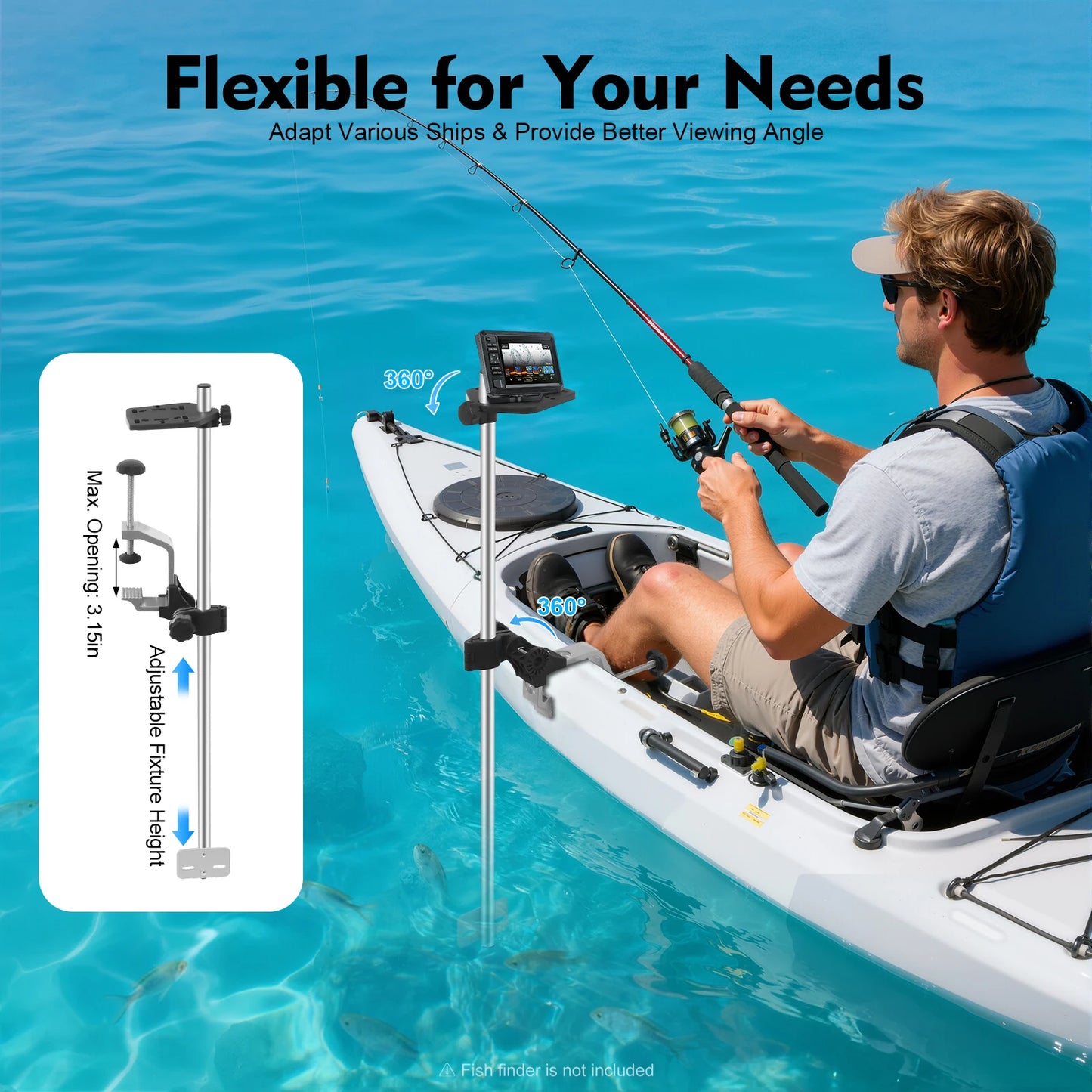 Universal 360 Rotating Fish Finder Transducer Mount For Boat Kayak