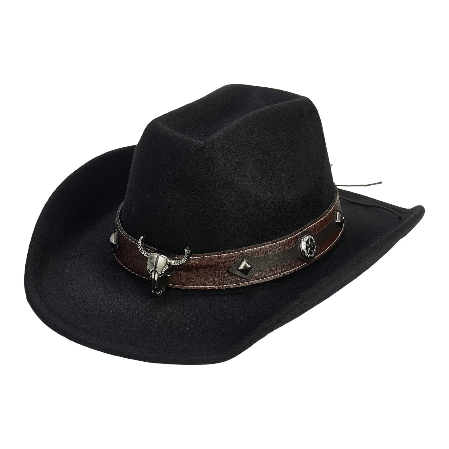 NONECN Vintage Cowboy Hat With Wide Brim And Bull Embroidery