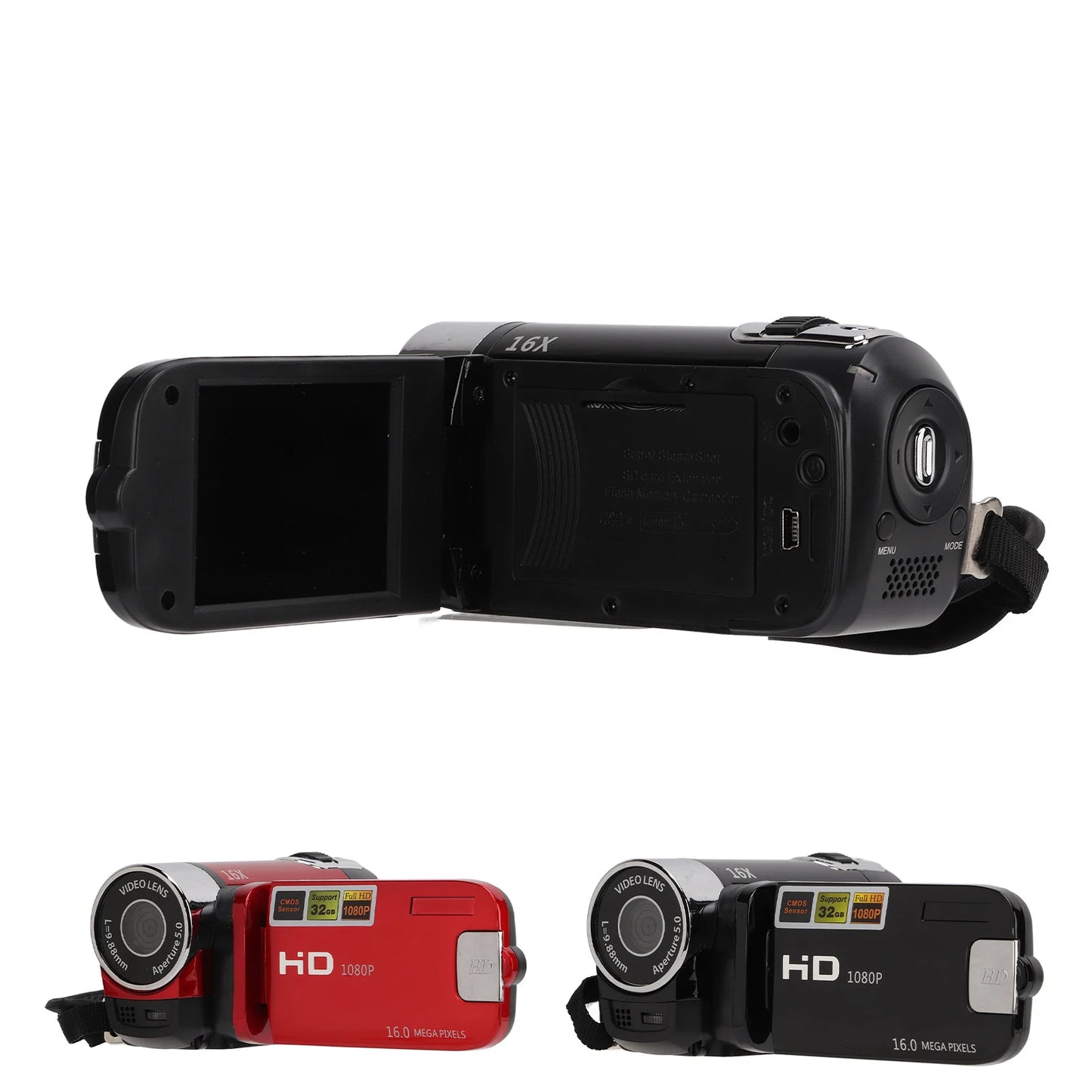 Arealer Video Camcorder 16MP 270 Degree Rotation Full HD 1080P