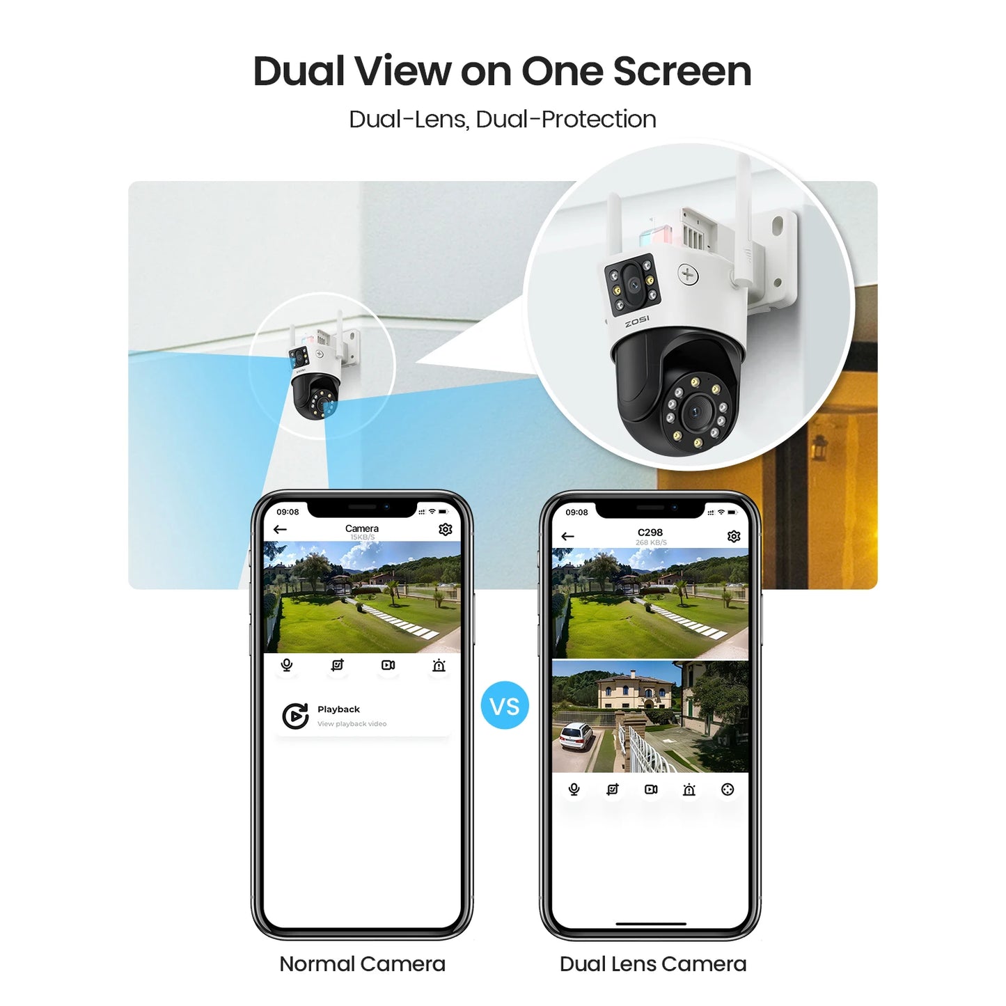 ZOSI C298 Max 4K Dual Lens WiFi PTZ Outdoor Camera