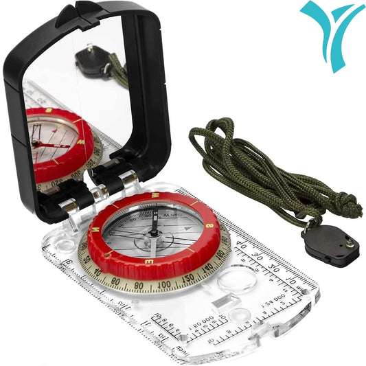Sighting Compass Mirror With Adjustable Declination Base Plate LED Light