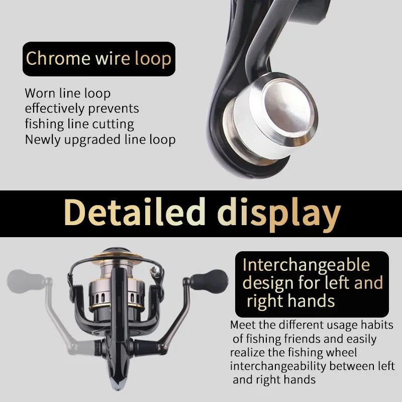 Two Hand Rotating Fishing Reel He1000 7000 Series Durable Aluminum