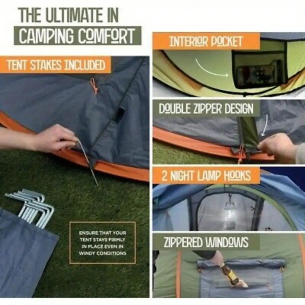 Easy Pop Up Camping Tent With Two Doors UPF50 Waterproof