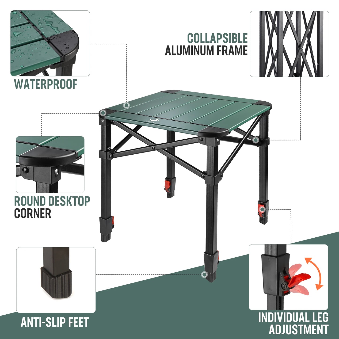 VILLEY Folding Camping Square Table Lightweight Aluminum With Carry Bag
