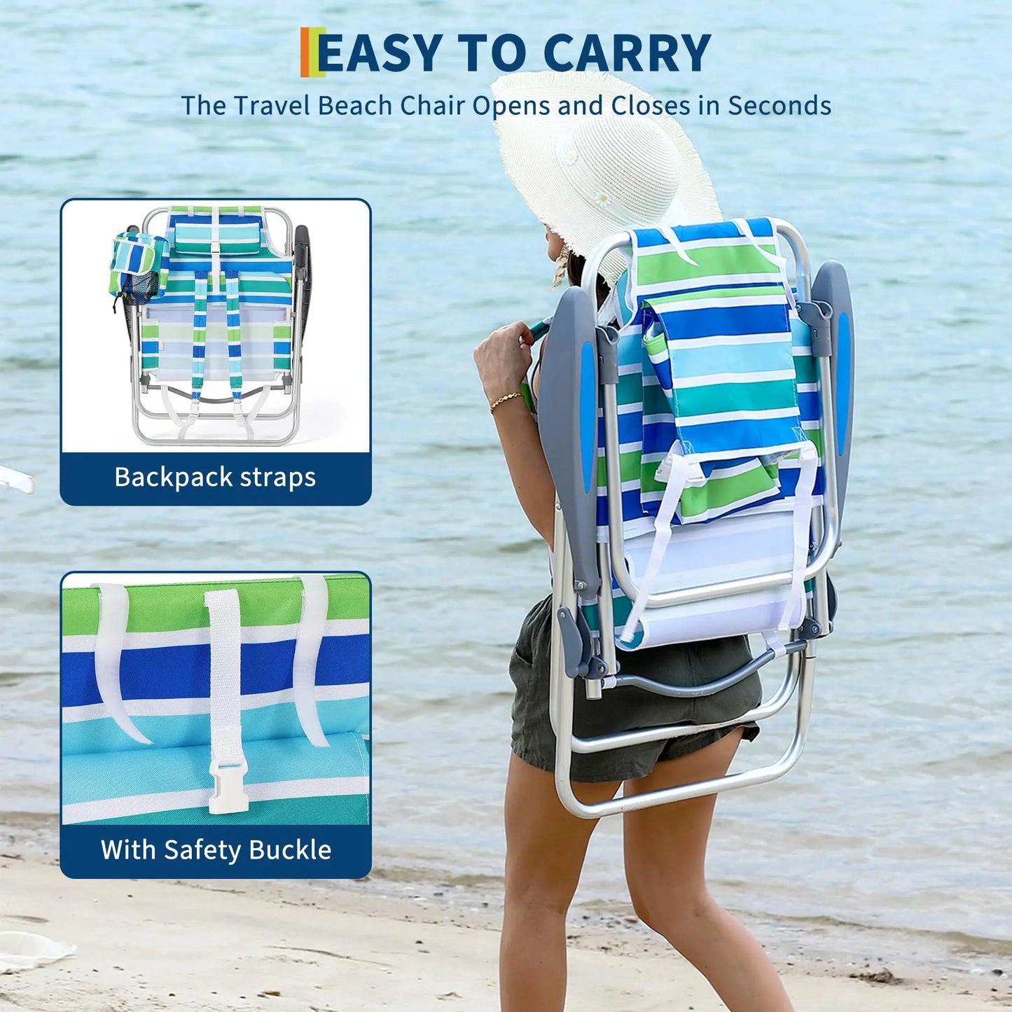 HiMISS 2 Pack Backpack Beach Chair Folding Lounge With Cooler