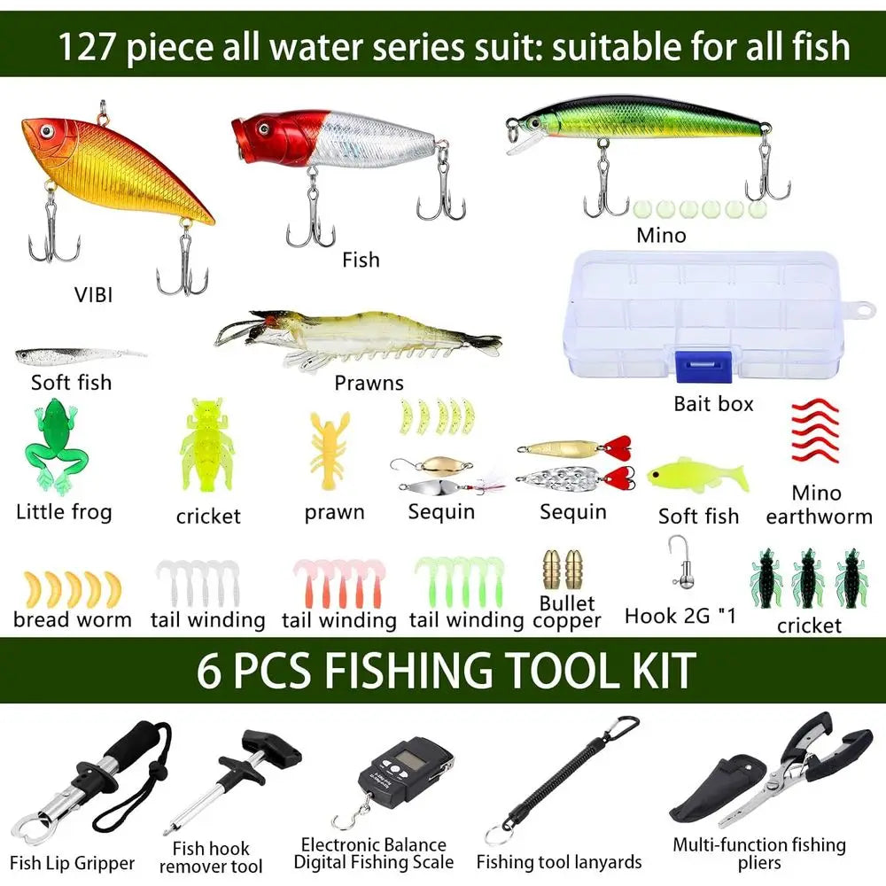 Complete Fishing Kit With Backpack Tackle Box Lures Hooks And Accessories