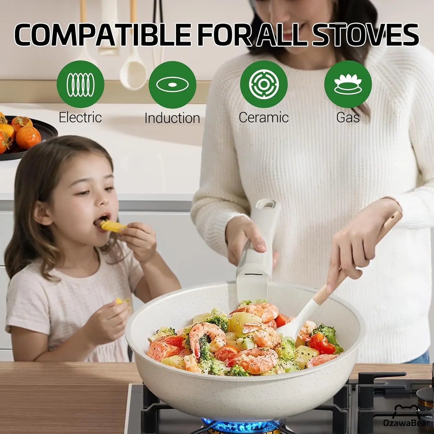 Ceramic 23-Piece Cookware Set Detachable Handles Induction And Oven Safe