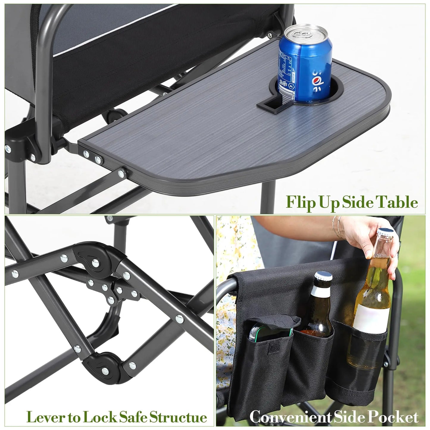 HiMISS Heavy Duty Folding Director Chair 400LBS With Side Table Pockets