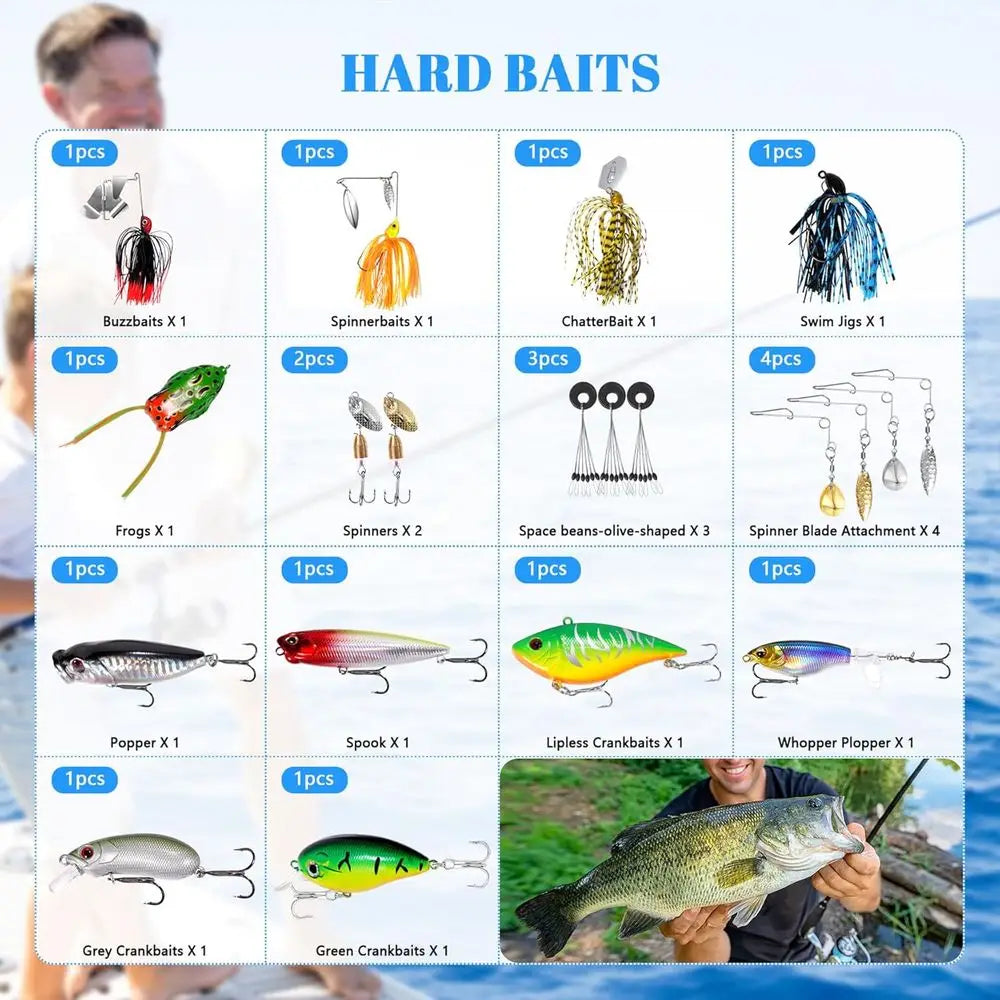 Fishing Lures Kit Buzz Bait Spinner Jigs Frog Hooks Weights