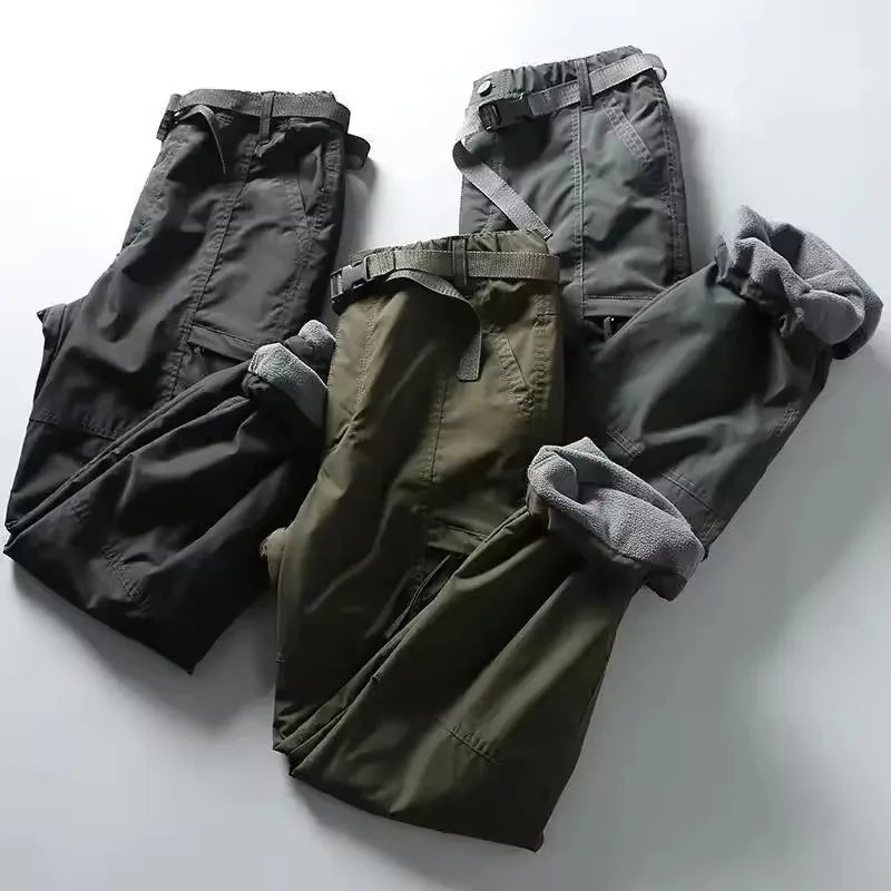 Waterproof Fleece Cargo Pants Men Women Winter Outdoor Multi Pocket