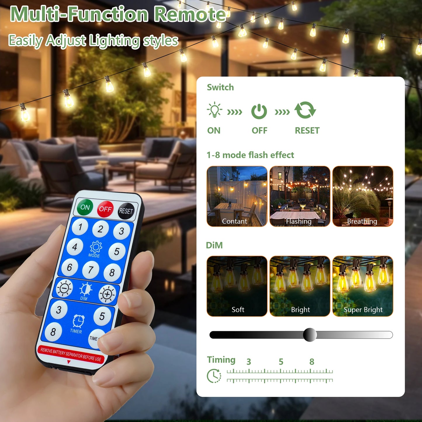 ARLGSITE Solar Outdoor String Lights IP65 Waterproof Patio
