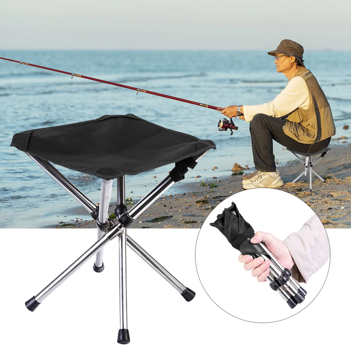 Foldable Tripod Stool For Camping And Fishing Outdoor Portable