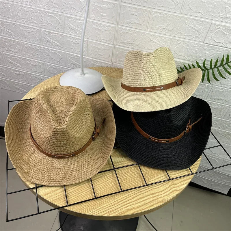 Wide Brim Unisex Cowboy Hat Sun Protection Foldable With Lanyard