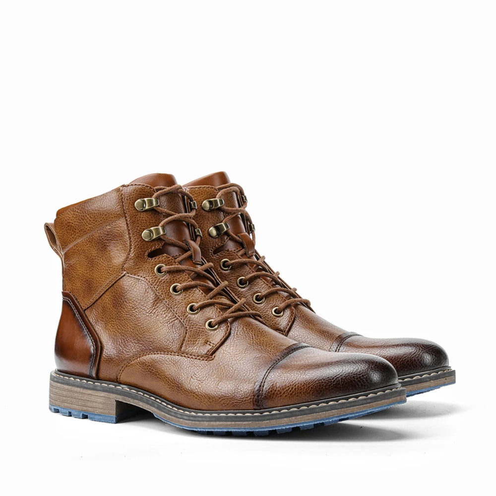 Mens Leather Ankle Boots With Zipper Spring Fashion