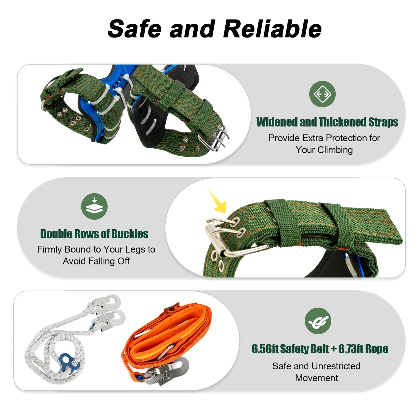 Tree Climbing Spikes Kit With Safety Harness 220lb Capacity