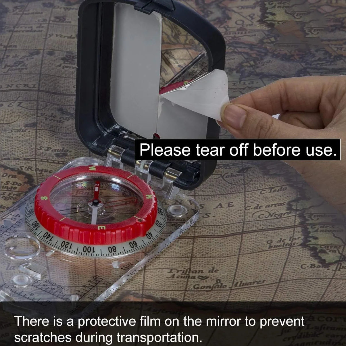 Sighting Compass Mirror With Adjustable Declination Base Plate LED Light