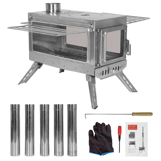 Stainless Steel Tent Stove With Chimney Pipe For Outdoor Camping