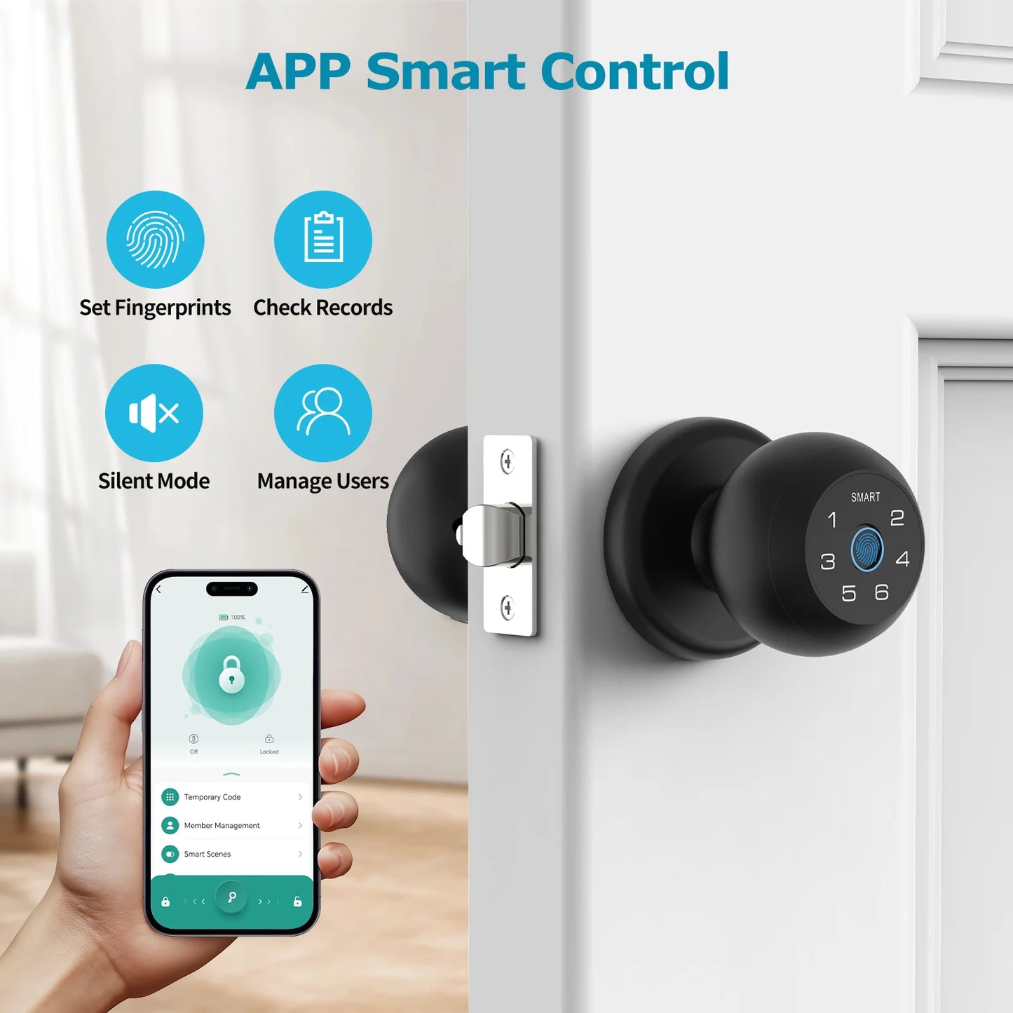Viladepot Ball-Shaped Smart Lock With Fingerprint And Keypad