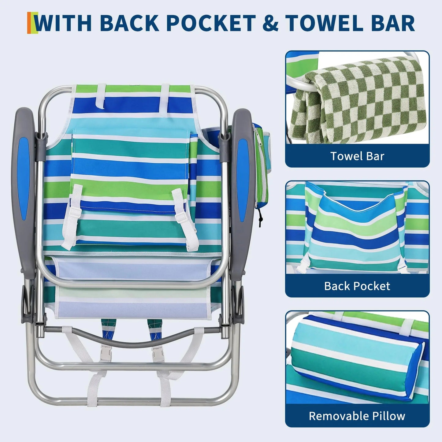 HiMISS 2 Pack Backpack Beach Chair Folding Lounge With Cooler