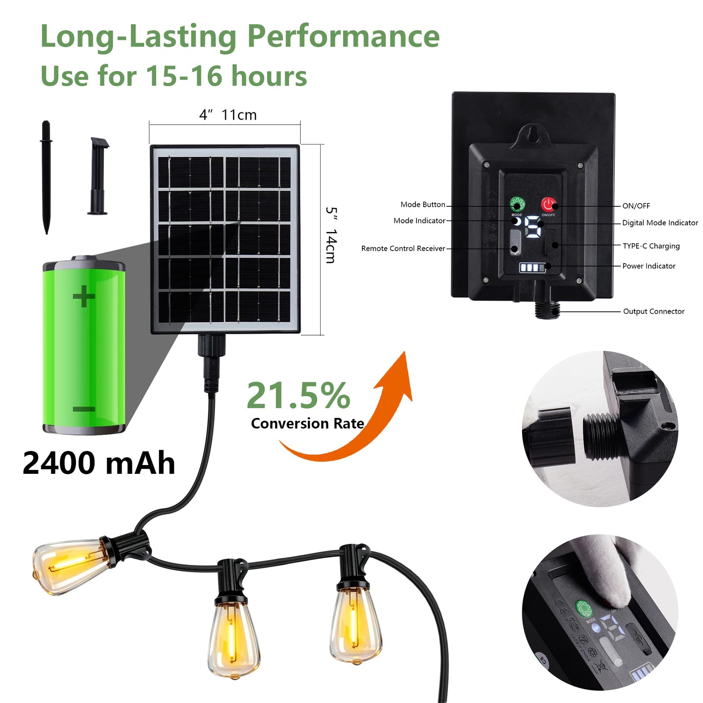 ARLGSITE Solar Outdoor String Lights IP65 Waterproof Patio