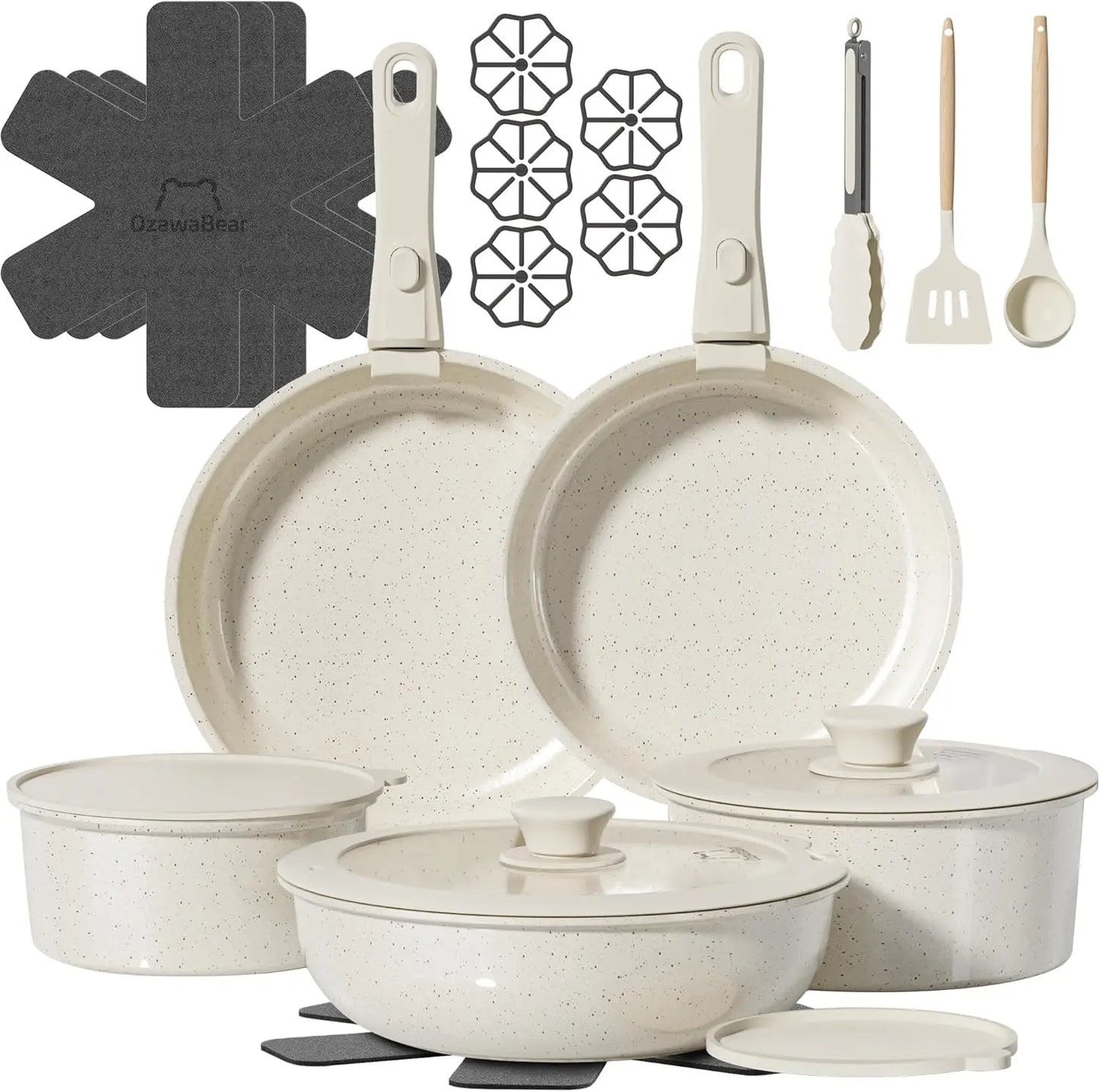 Ceramic 23-Piece Cookware Set Detachable Handles Induction And Oven Safe