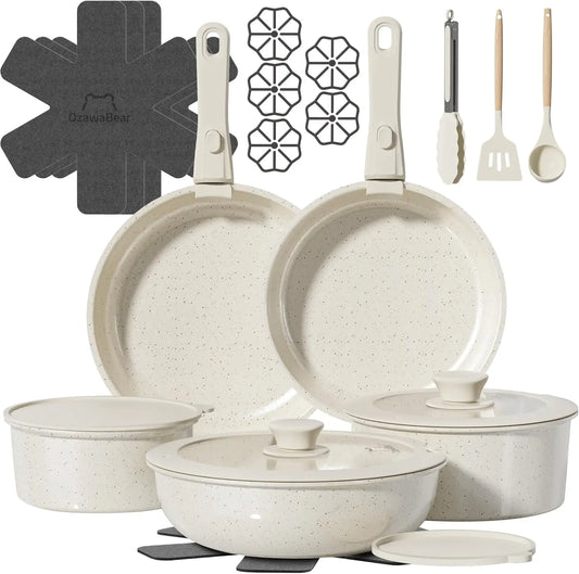 Ceramic 23-Piece Cookware Set Detachable Handles Induction And Oven Safe