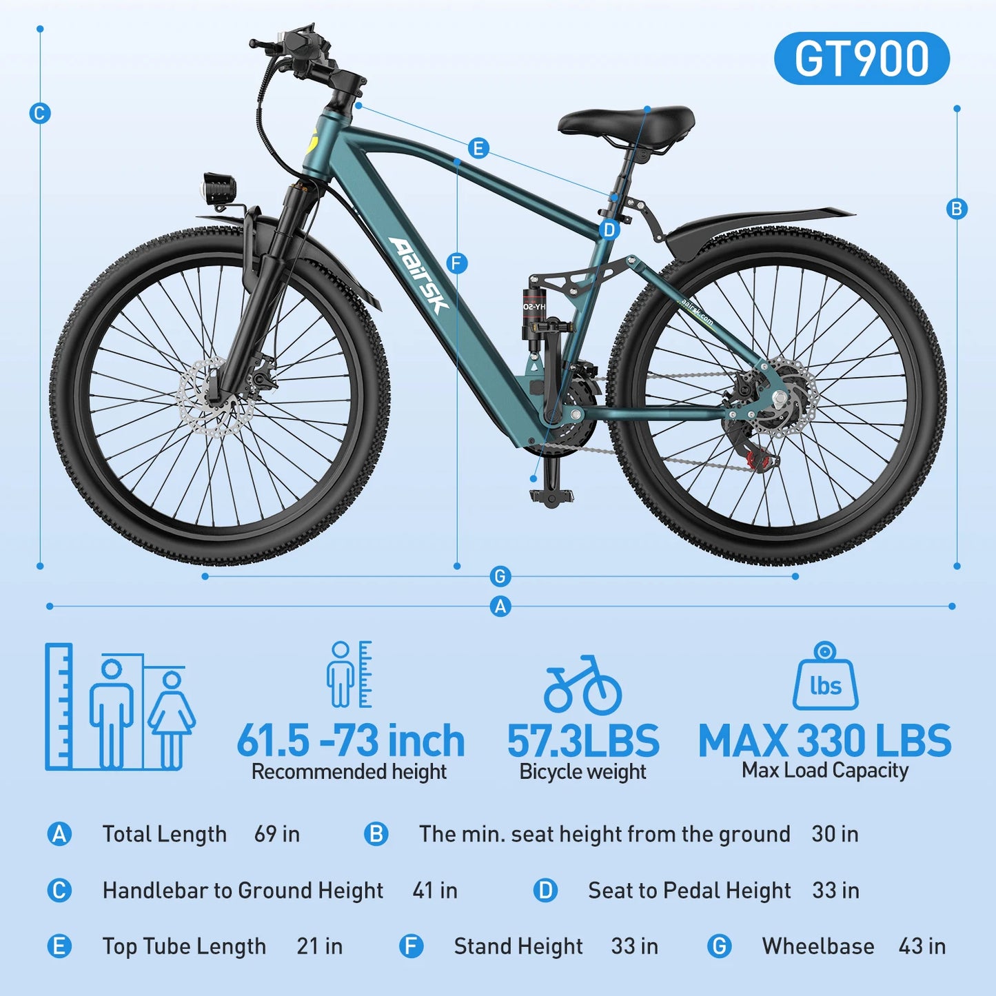 Aairsk GT900 Electric Bike 400W 36V 13Ah Off Road Suspension